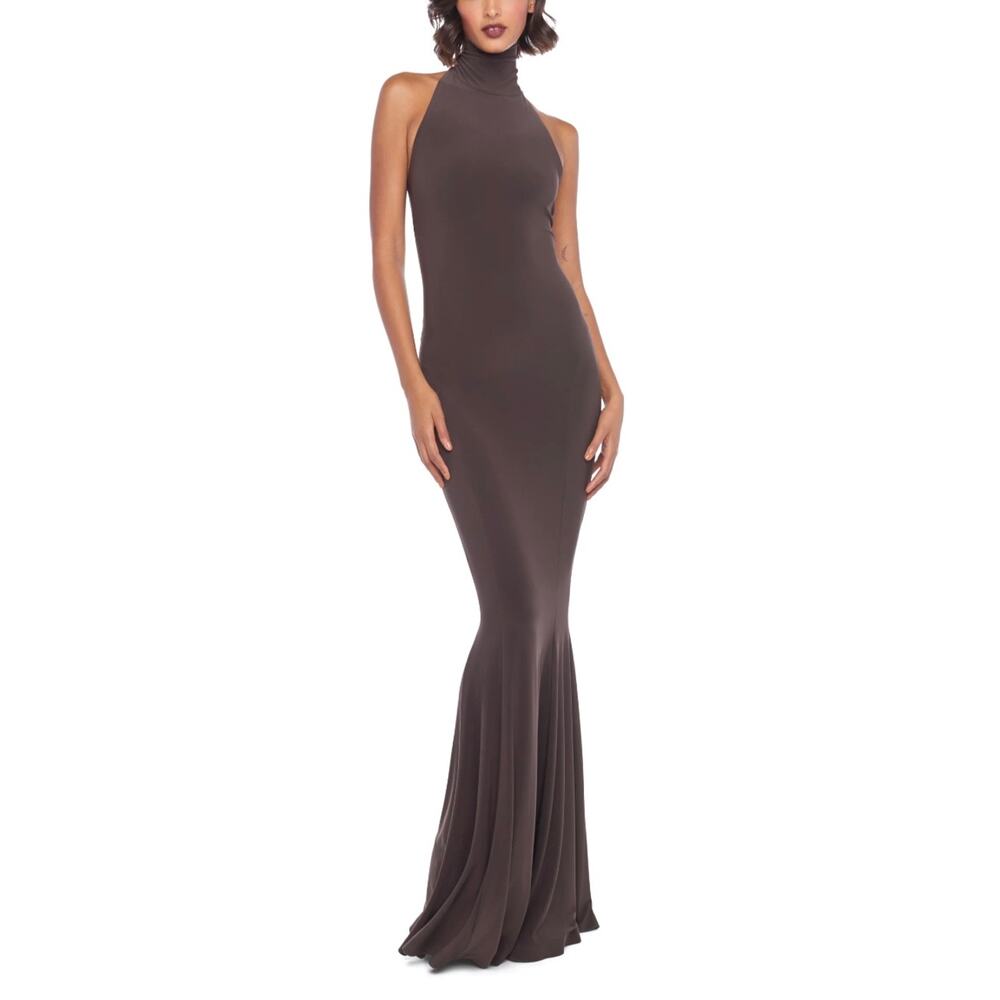 Norma Kamali Halter Turtle Fishtail Gown Chocolate Brown size XXS